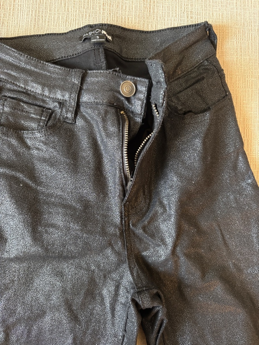 Fashion Nova Black Metallic Skinny Pants